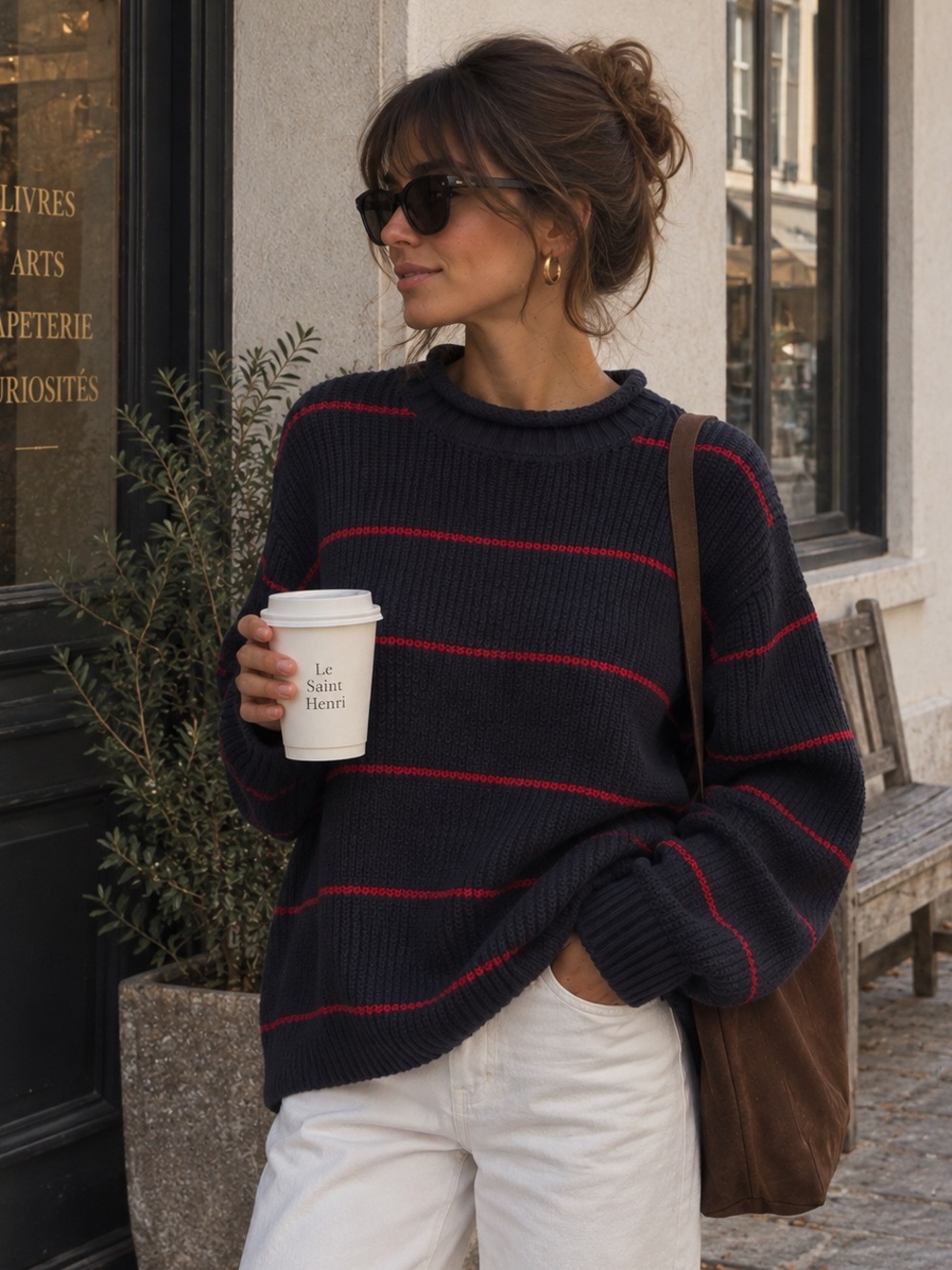 Vintage Lands' End Roll Neck Navy Red Striped Sweater L 14/16 Coastal Preppy Y2K